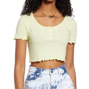 BP. Green Luminary Pointelle Rib Henley Crop Top